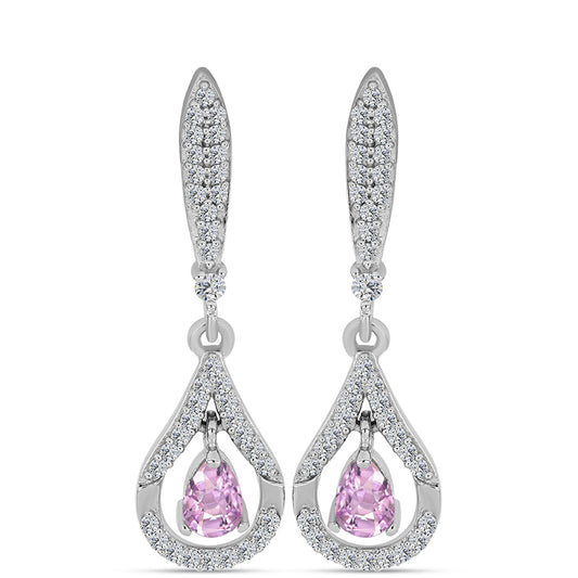 Brincos de Prata com Kunzita de Pala e Topázio Branco