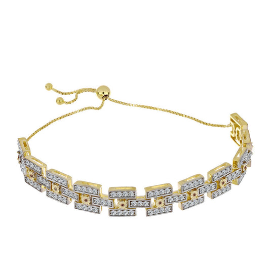 Pulseira de Prata com Banho de Ouro com Diamante cor de Cognac e Topázio Branco  Contraste: Cabeca de Veado (800)