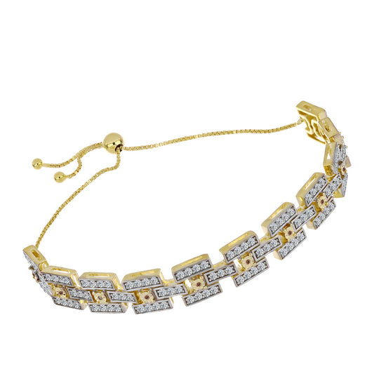 Pulseira de Prata com Banho de Ouro com Diamante cor de Cognac e Topázio Branco  Contraste: Cabeca de Veado (800)