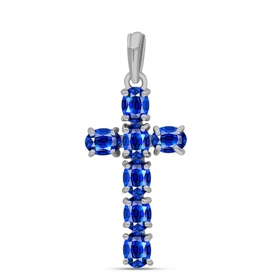 Cruz Pendente de Prata com Safira Azul Australiana