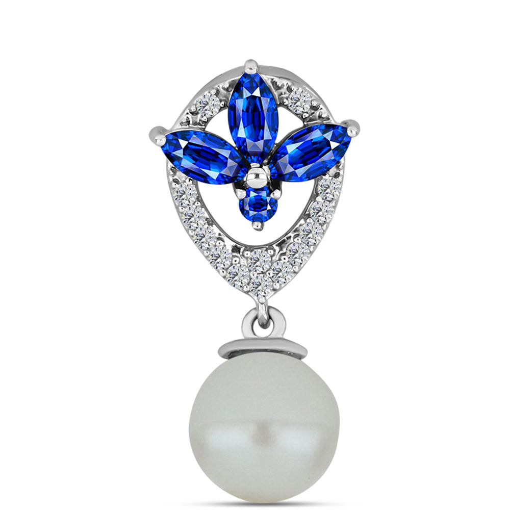 Pendente de Prata com Safira Azul Australiana e Pérola Branca de Água Doce 1 