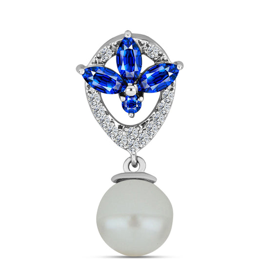 Pendente de Prata com Safira Azul Australiana e Pérola Branca de Água Doce