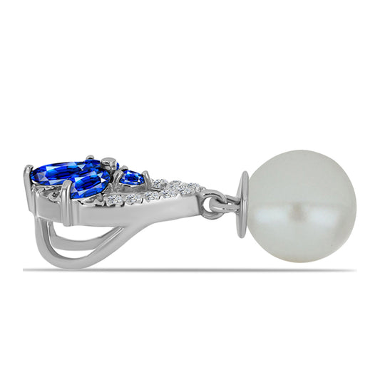 Pendente de Prata com Safira Azul Australiana e Pérola Branca de Água Doce