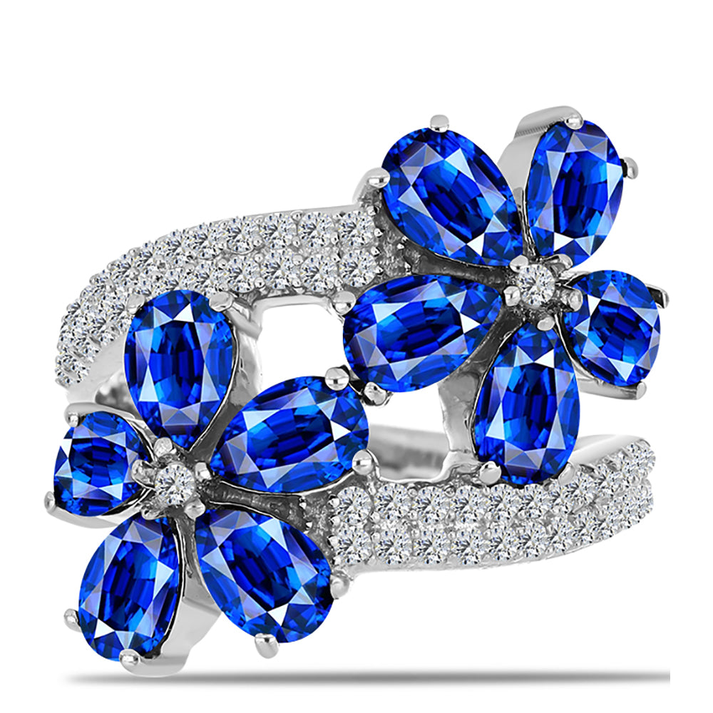 Anel de Prata com Safira Azul Australiana e Topázio Branco  Contraste: Cabeca de Veado (800) 1 