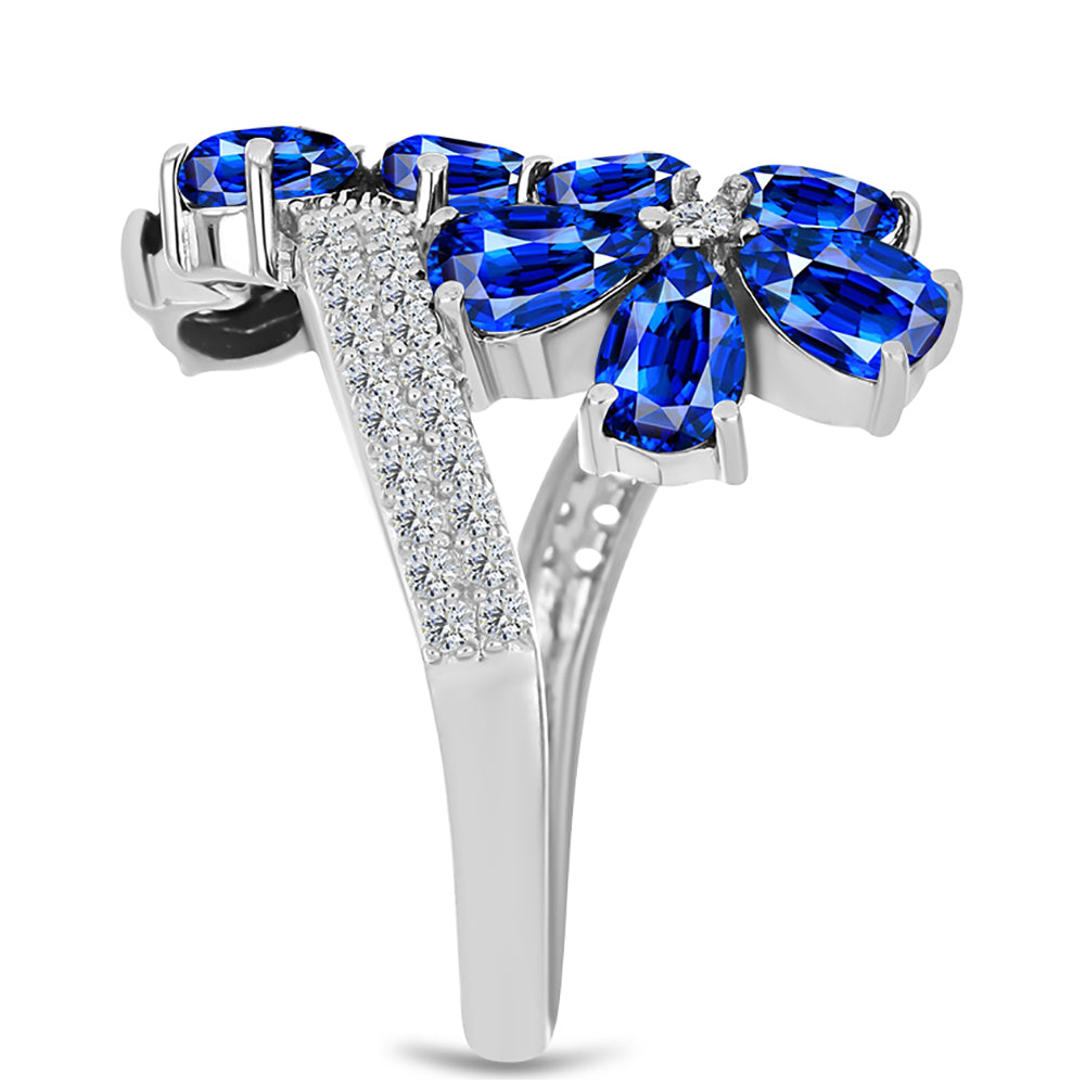 Anel de Prata com Safira Azul Australiana e Topázio Branco  Contraste: Cabeca de Veado (800)