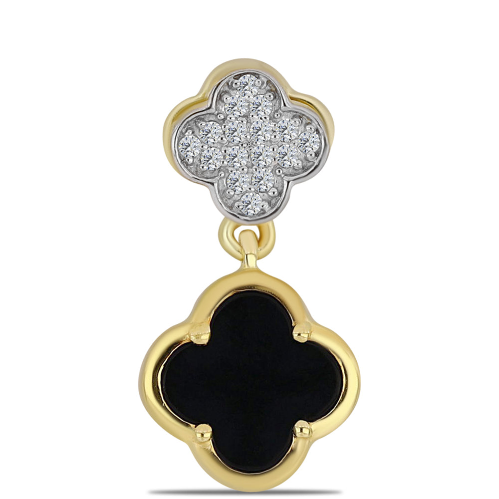 Pendente de Prata com Banho de Ouro com Ónix Preta e Topázio Branco 1 