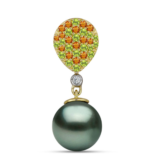 Pendente de Prata com Banho de Ouro com Pérola de água doce com tonalidade verde estilo Taiti e Citrino de Ural