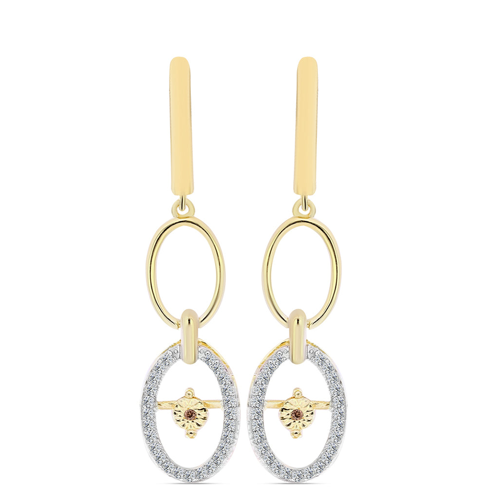 Brincos de Prata com Banho de Ouro com Diamante cor de Cognac e Topázio Branco 1 