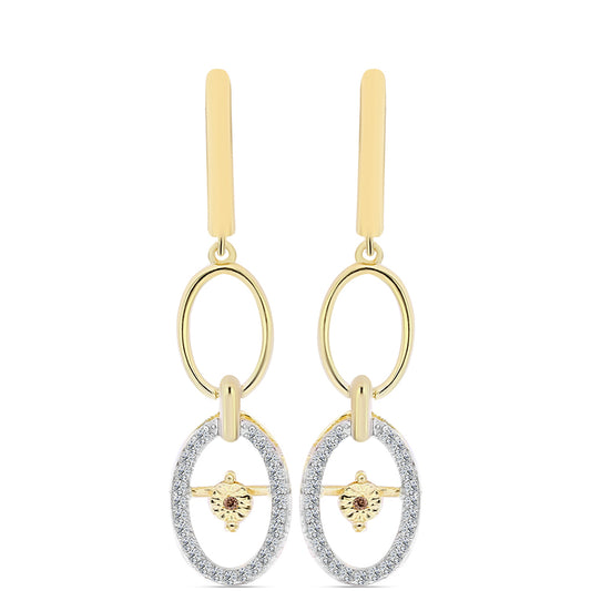 Brincos de Prata com Banho de Ouro com Diamante cor de Cognac e Topázio Branco