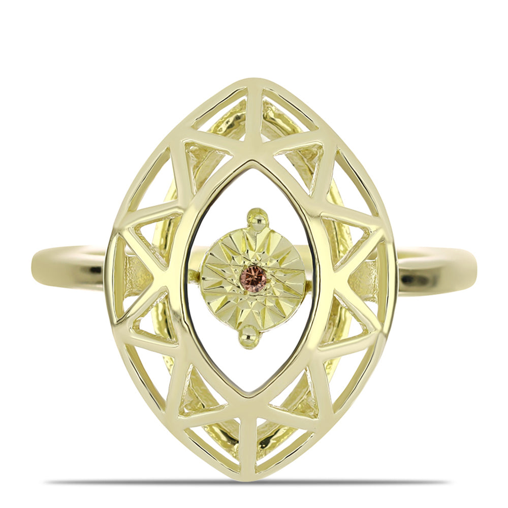 Anel de Prata com Banho de Ouro com Diamante cor de Cognac