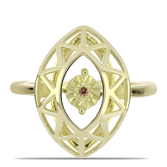 Anel de Prata com Banho de Ouro com Diamante cor de Cognac