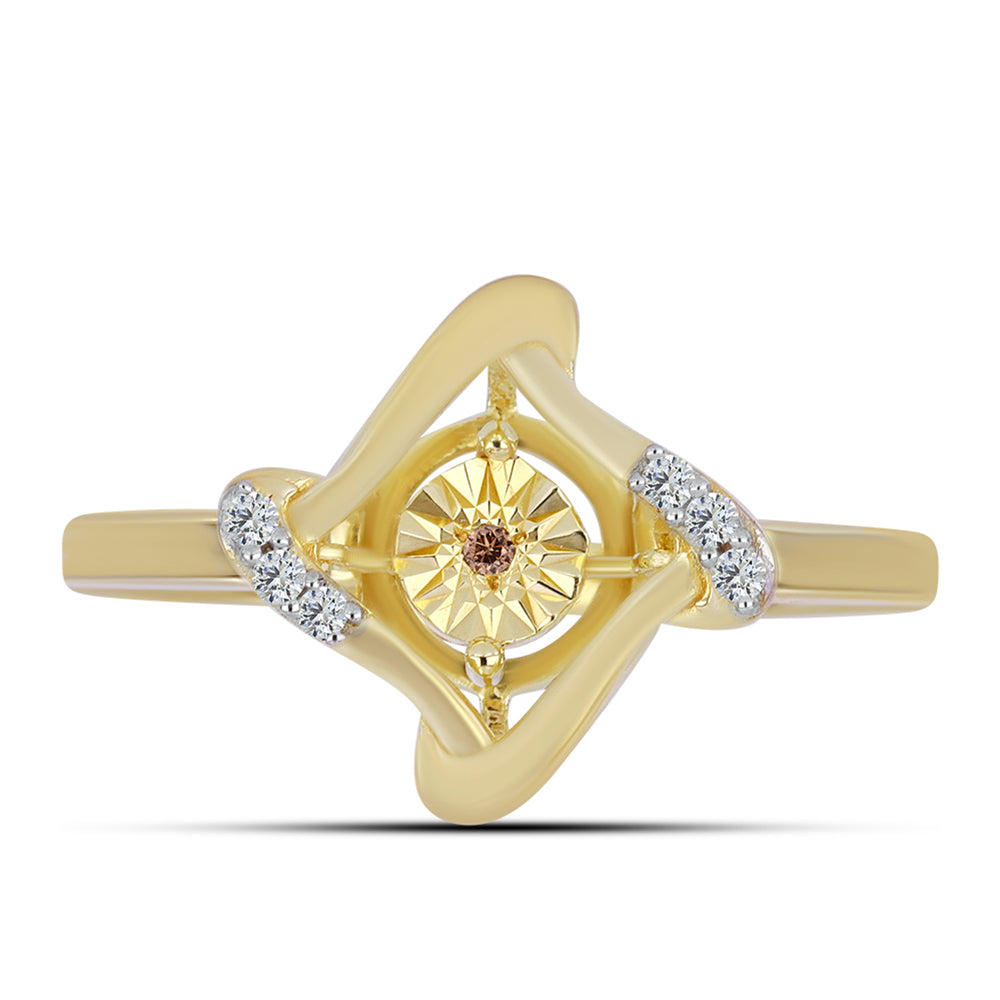 Anel de Prata com Banho de Ouro com Diamante cor de Cognac e Topázio Branco