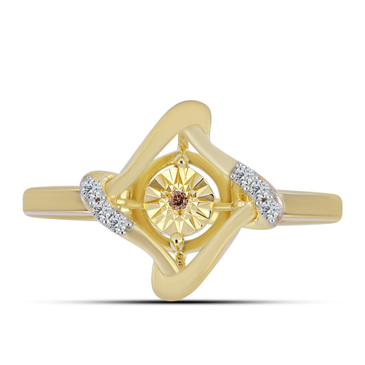 Anel de Prata com Banho de Ouro com Diamante cor de Cognac e Topázio Branco