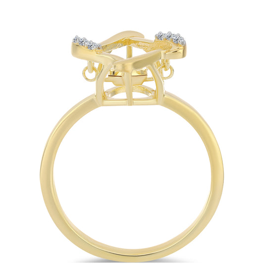 Anel de Prata com Banho de Ouro com Diamante cor de Cognac e Topázio Branco