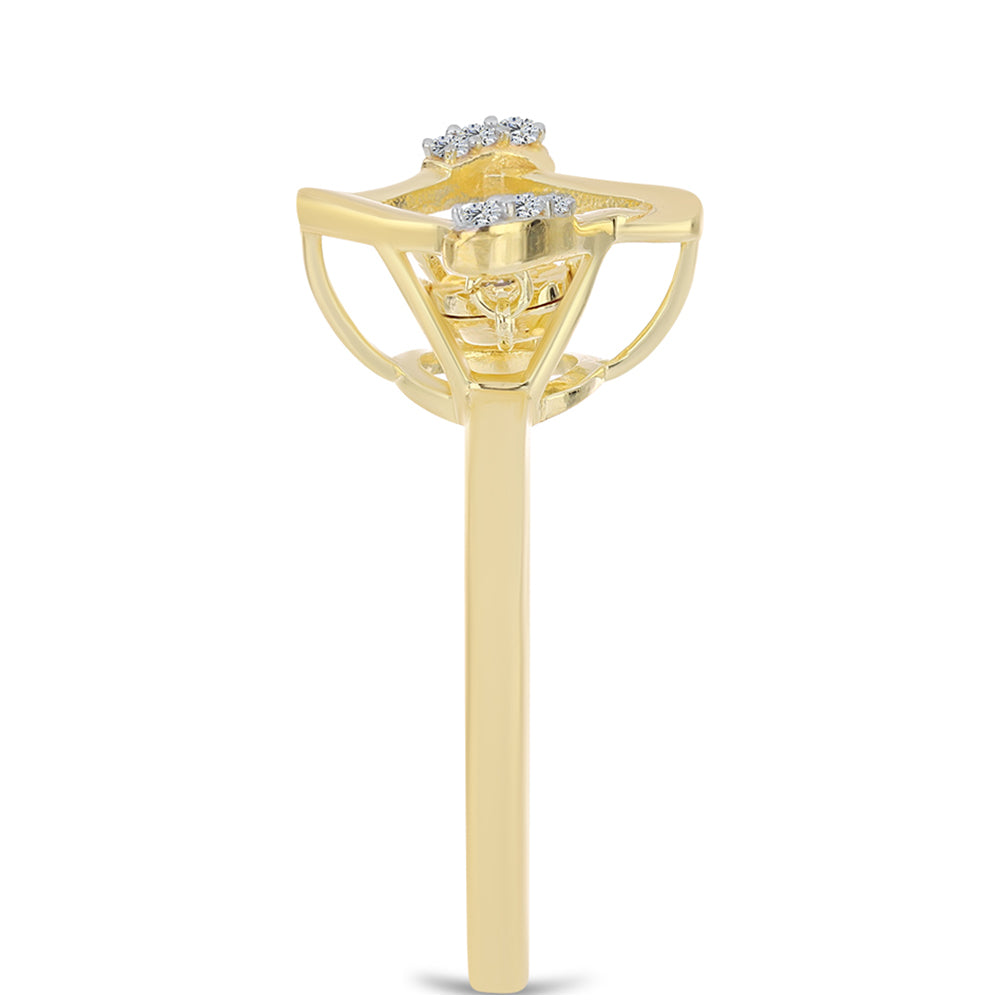 Anel de Prata com Banho de Ouro com Diamante cor de Cognac e Topázio Branco