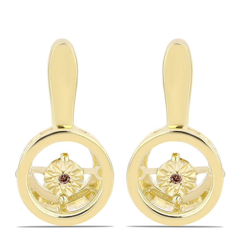 Brincos de Prata com Banho de Ouro com Diamante cor de Cognac 1 