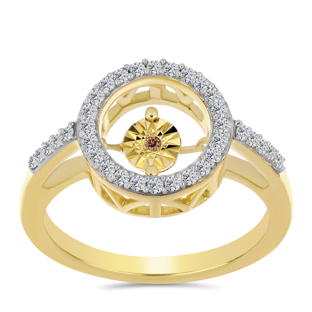 Anel de Prata com Banho de Ouro com Diamante cor de Cognac e Topázio Branco  Contraste: Cabeca de Veado (800)