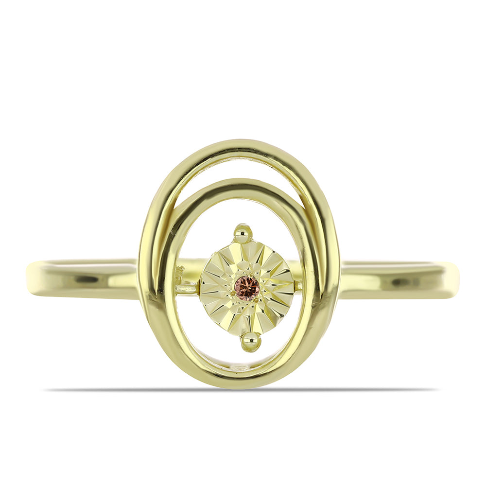 Anel de Prata com Banho de Ouro com Diamante cor de Cognac 1 