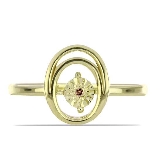 Anel de Prata com Banho de Ouro com Diamante cor de Cognac