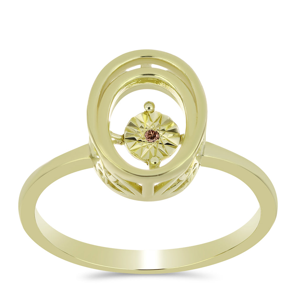 Anel de Prata com Banho de Ouro com Diamante cor de Cognac 3 