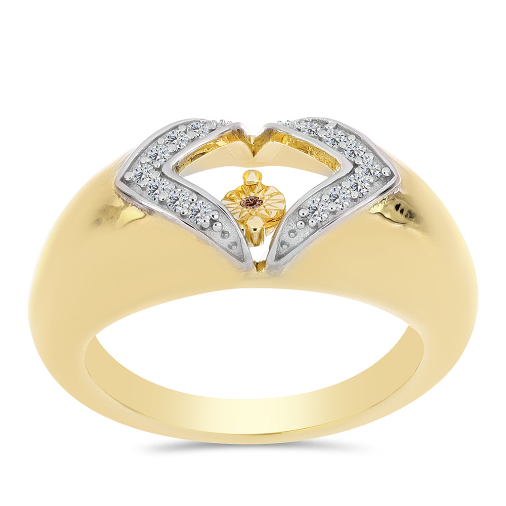 Anel de Prata com Banho de Ouro com Diamante cor de Cognac e Topázio Branco  Contraste: Cabeca de Veado (800)