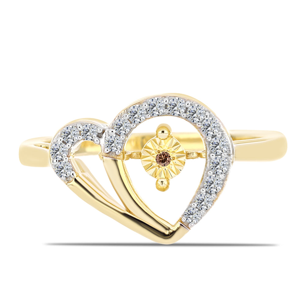 Anel de Prata com Banho de Ouro com Diamante cor de Cognac e Topázio Branco  Contraste: Cabeca de Veado (800)