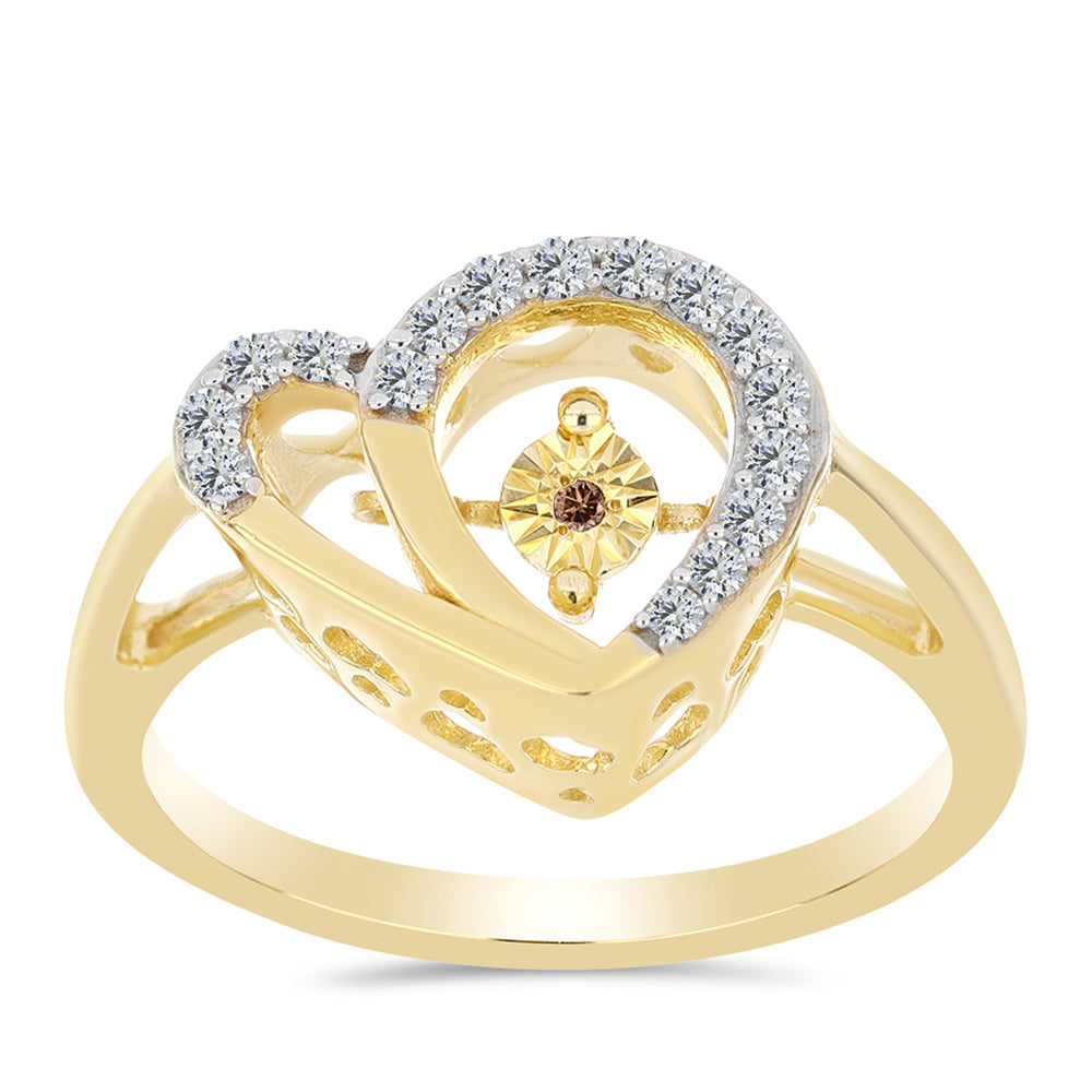 Anel de Prata com Banho de Ouro com Diamante cor de Cognac e Topázio Branco  Contraste: Cabeca de Veado (800) 3 