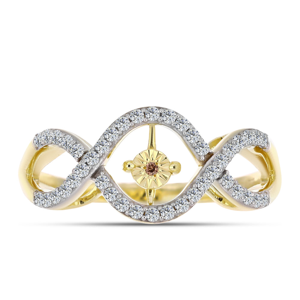 Anel de Prata com Banho de Ouro com Diamante cor de Cognac e Topázio Branco  Contraste: Cabeca de Veado (800) 1 