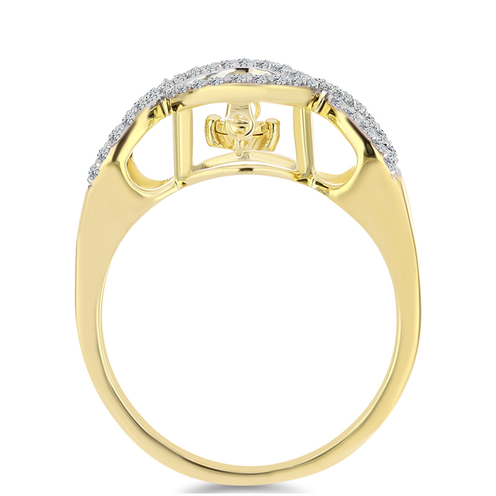 Anel de Prata com Banho de Ouro com Diamante cor de Cognac e Topázio Branco  Contraste: Cabeca de Veado (800)