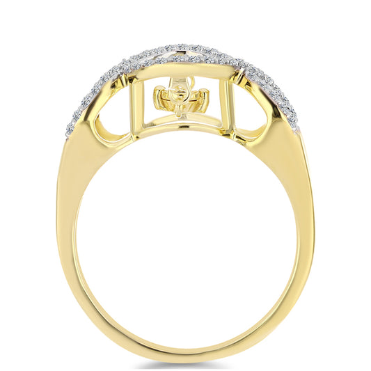 Anel de Prata com Banho de Ouro com Diamante cor de Cognac e Topázio Branco  Contraste: Cabeca de Veado (800)