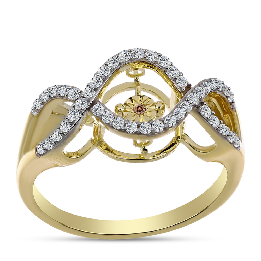 Anel de Prata com Banho de Ouro com Diamante cor de Cognac e Topázio Branco  Contraste: Cabeca de Veado (800)