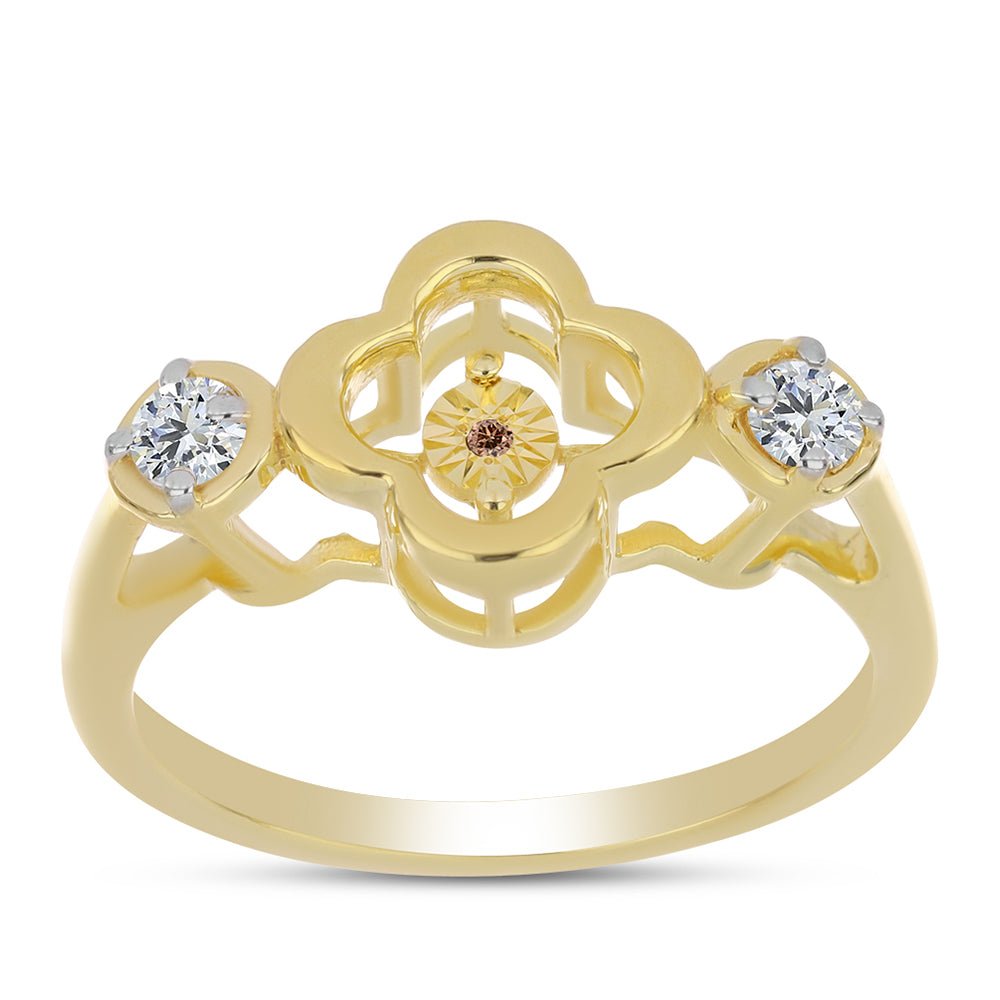 Anel de Prata com Banho de Ouro com Diamante cor de Cognac e Topázio Branco  Contraste: Cabeca de Veado (800)