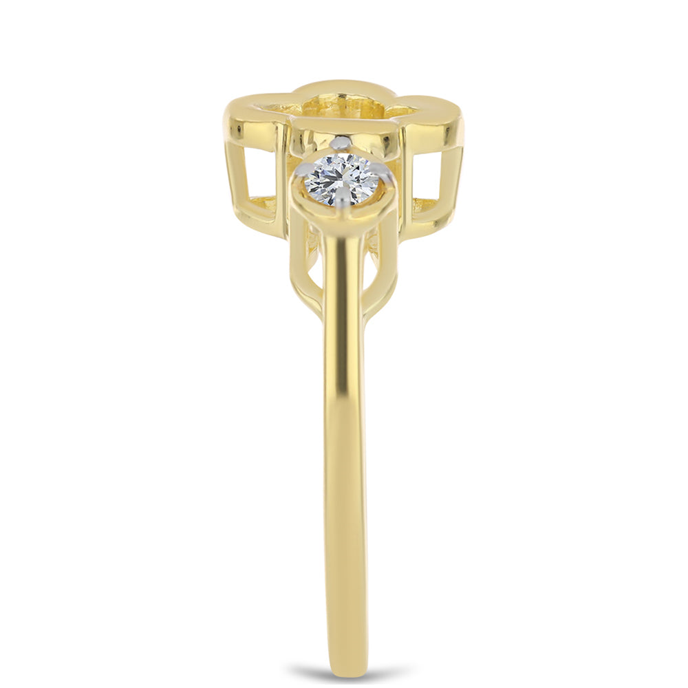 Anel de Prata com Banho de Ouro com Diamante cor de Cognac e Topázio Branco  Contraste: Cabeca de Veado (800) 4 