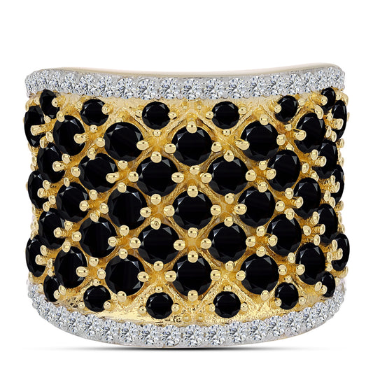 Anel de Prata com Banho de Ouro com Ónix Preta  Contraste: Cabeca de Veado (800)