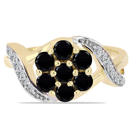 Anel de Prata com Banho de Ouro com Ónix Preta e Topázio Branco  Contraste: Cabeca de Veado (800)