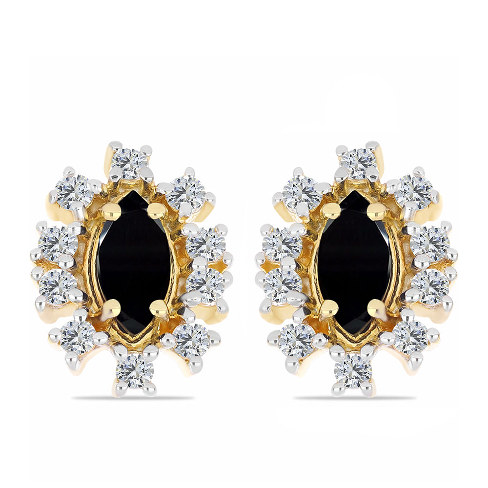 Brincos de Prata com Banho de Ouro com Ónix Preta e Topázio Branco