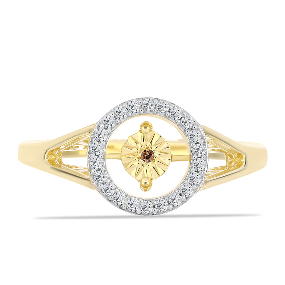 Anel de Prata com Banho de Ouro com Diamante cor de Cognac e Topázio Branco  Contraste: Cabeca de Veado (800) 1 