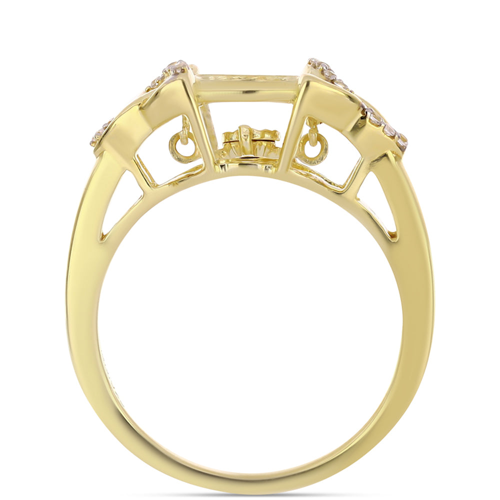 Anel de Prata com Banho de Ouro com Diamante cor de Cognac e Topázio Branco  Contraste: Cabeca de Veado (800) 2 