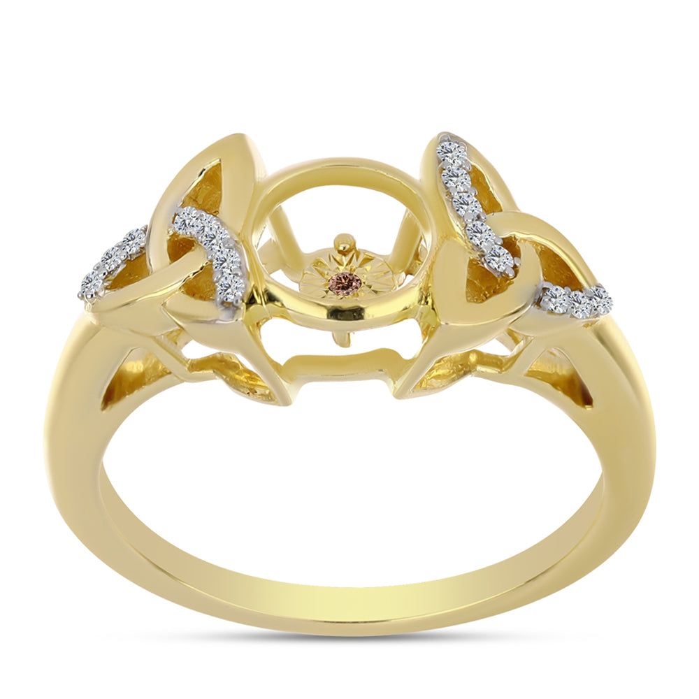 Anel de Prata com Banho de Ouro com Diamante cor de Cognac e Topázio Branco  Contraste: Cabeca de Veado (800) 3 