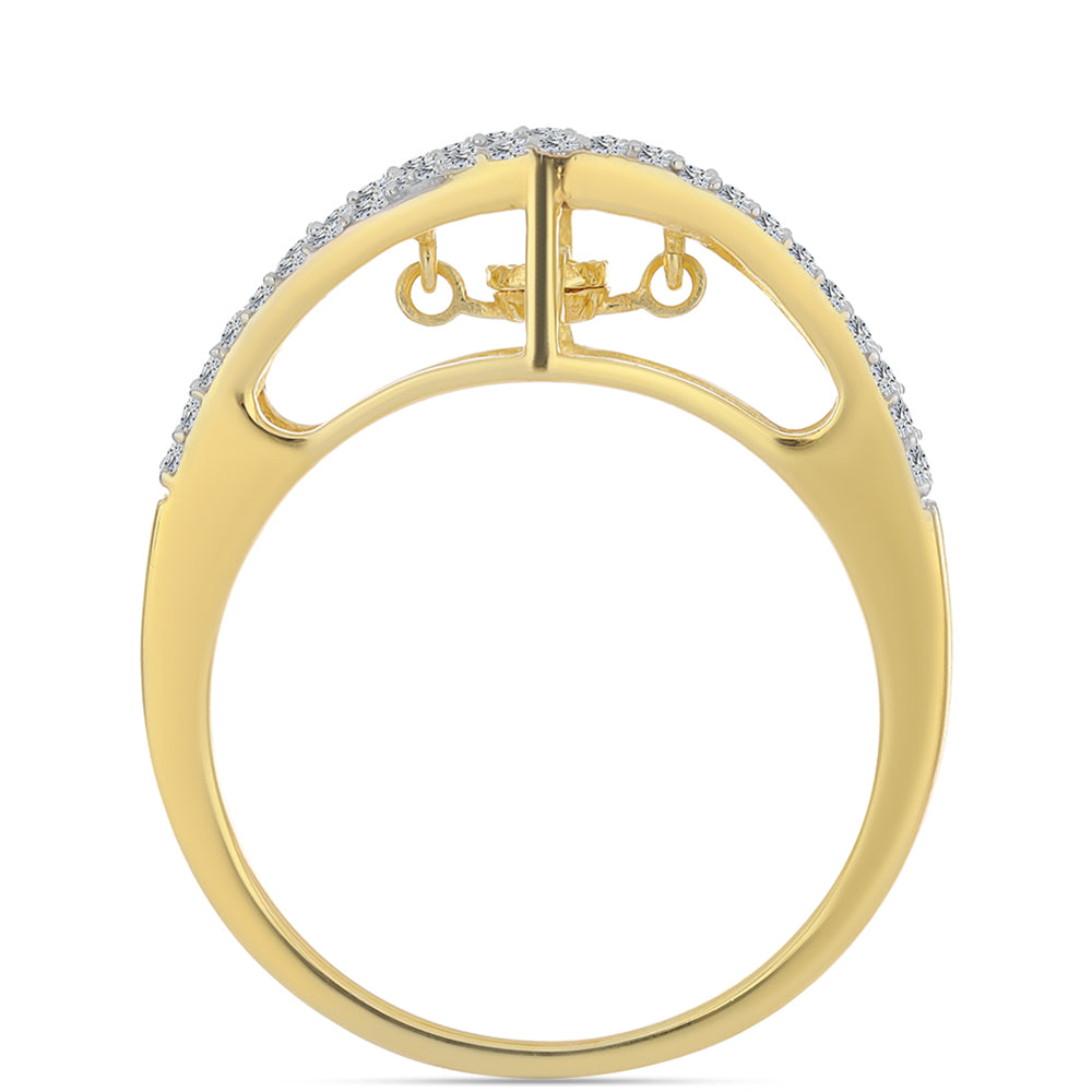 Anel de Prata com Banho de Ouro com Diamante cor de Cognac e Topázio Branco  Contraste: Cabeca de Veado (800)