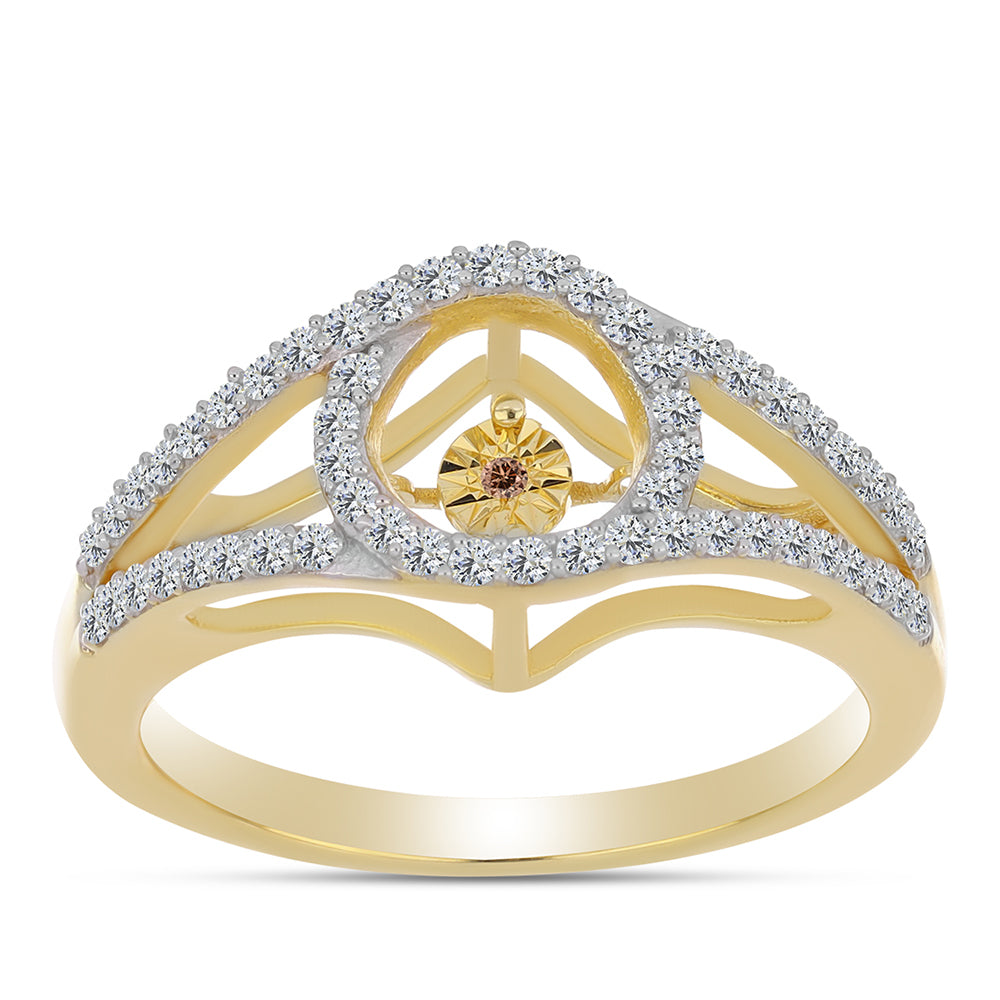 Anel de Prata com Banho de Ouro com Diamante cor de Cognac e Topázio Branco  Contraste: Cabeca de Veado (800) 3 