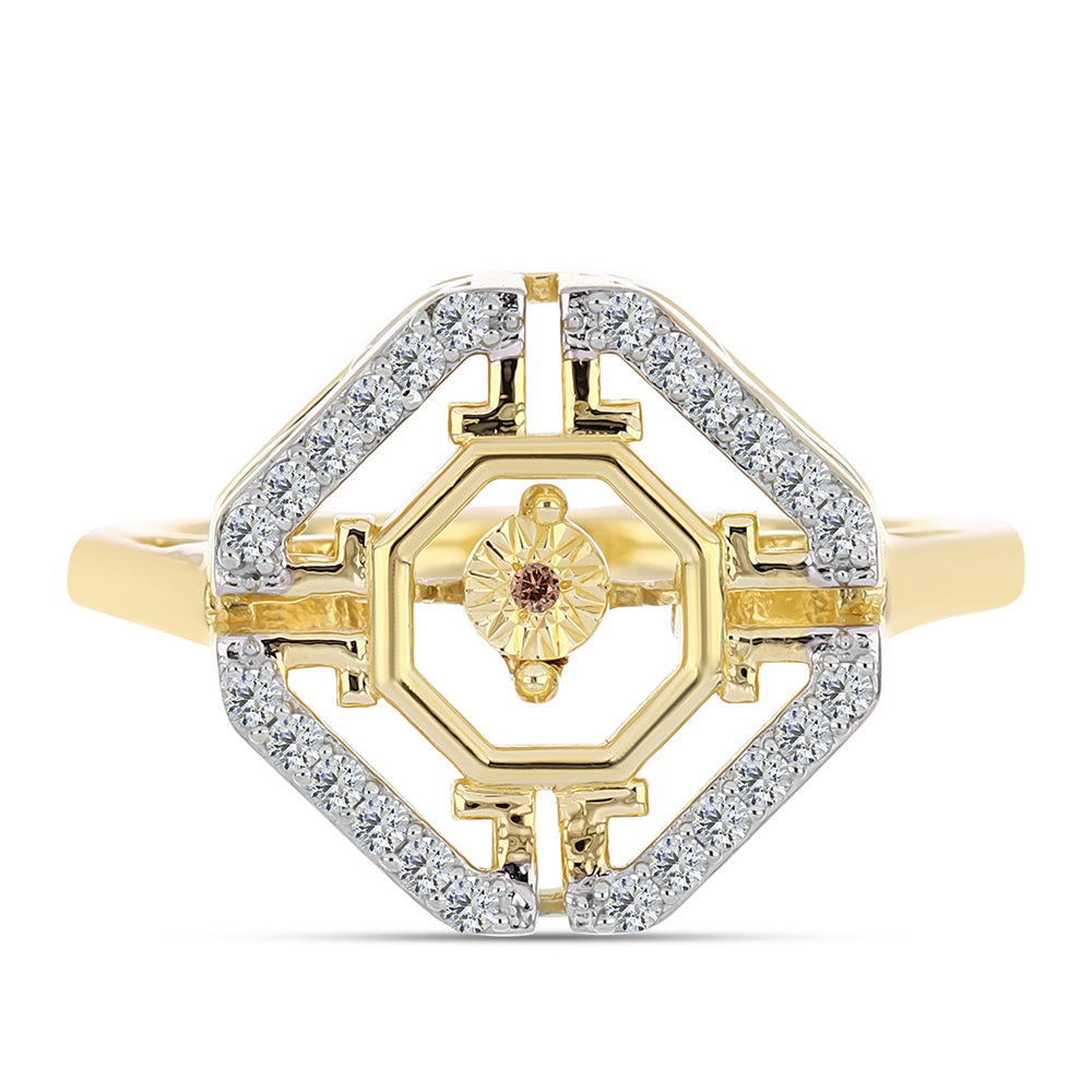 Anel de Prata com Banho de Ouro com Diamante cor de Cognac e Topázio Branco  Contraste: Cabeca de Veado (800) 1 