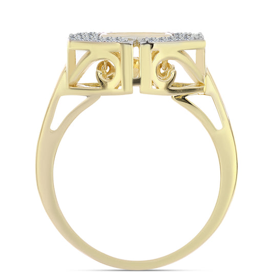 Anel de Prata com Banho de Ouro com Diamante cor de Cognac e Topázio Branco  Contraste: Cabeca de Veado (800)