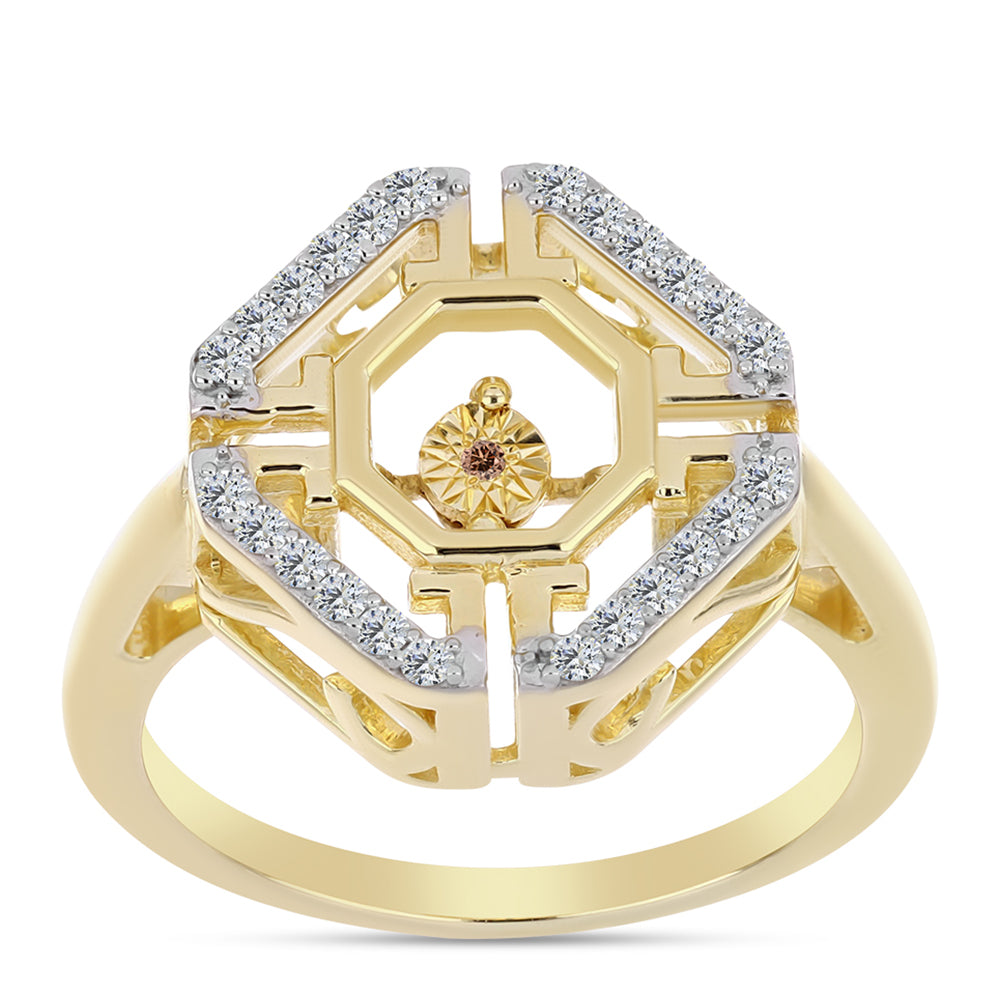 Anel de Prata com Banho de Ouro com Diamante cor de Cognac e Topázio Branco  Contraste: Cabeca de Veado (800)