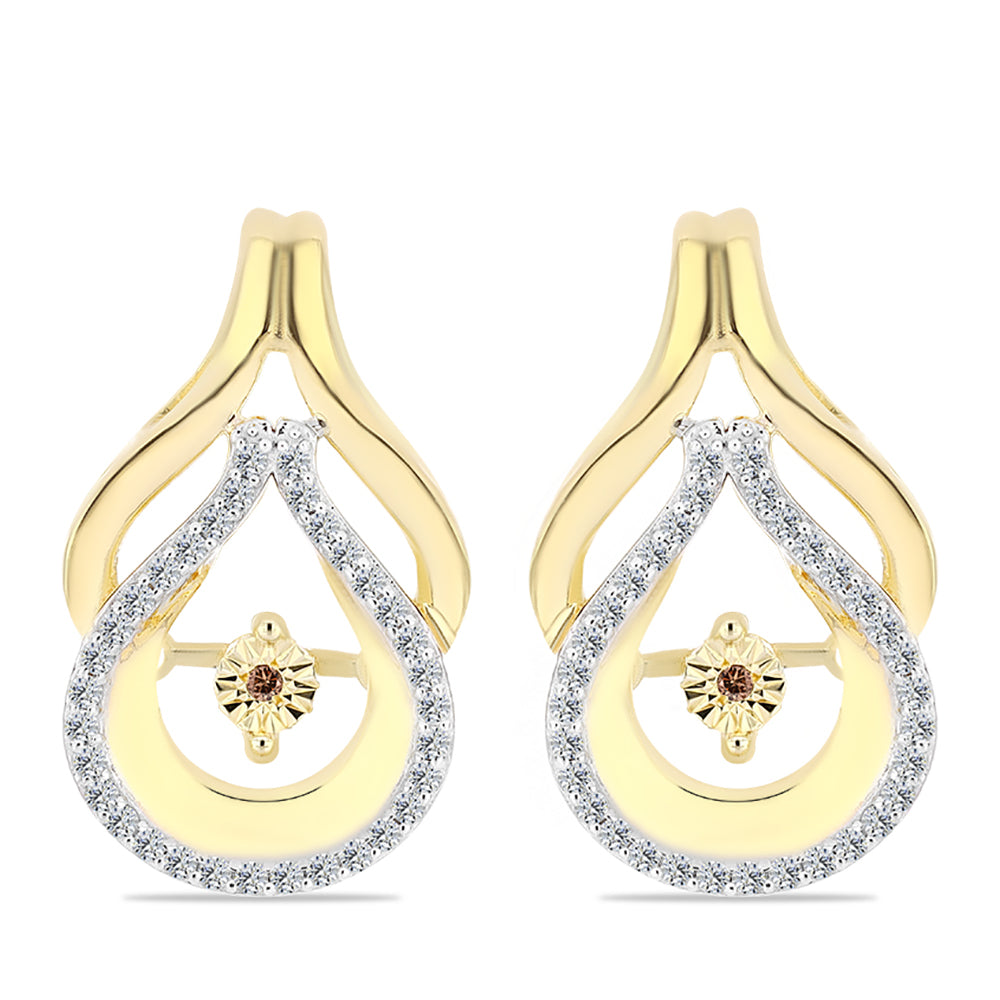 Brincos de Prata com Banho de Ouro com Diamante cor de Cognac e Topázio Branco  Contraste: Cabeca de Veado (800) 1 