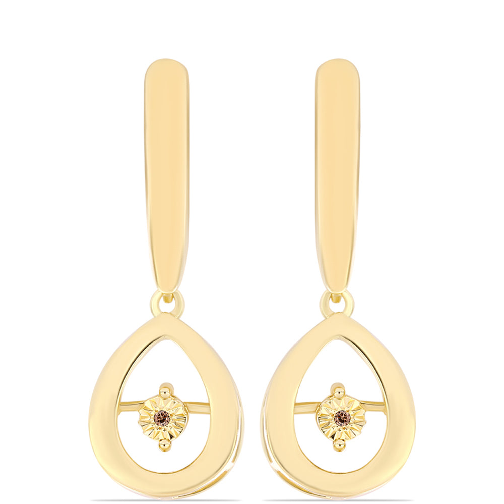 Brincos de Prata com Banho de Ouro com Diamante cor de Cognac  Contraste: Cabeca de Veado (800) 1 