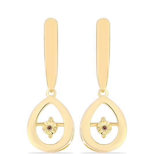 Brincos de Prata com Banho de Ouro com Diamante cor de Cognac  Contraste: Cabeca de Veado (800)