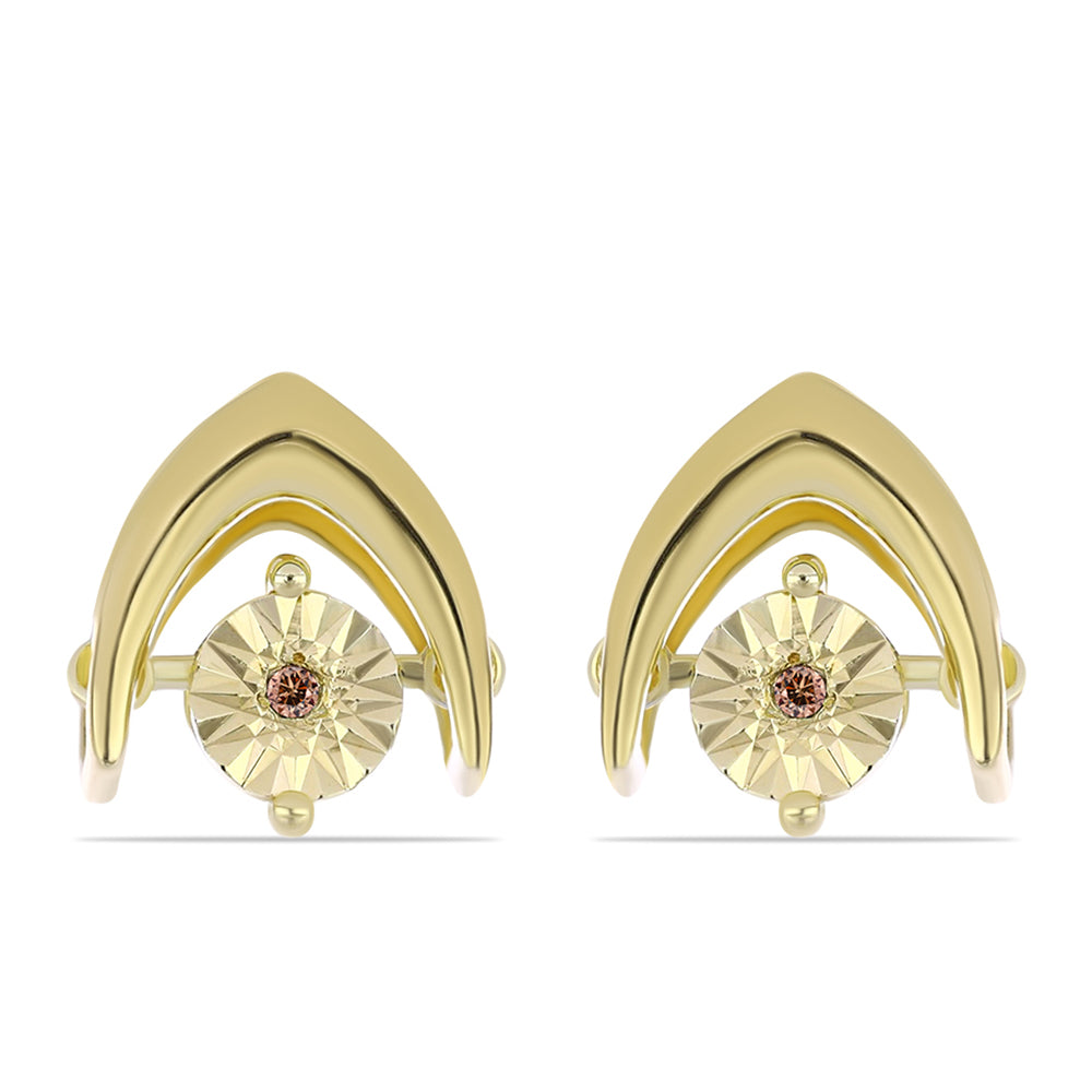 Brincos de Prata com Banho de Ouro com Diamante cor de Cognac 1 