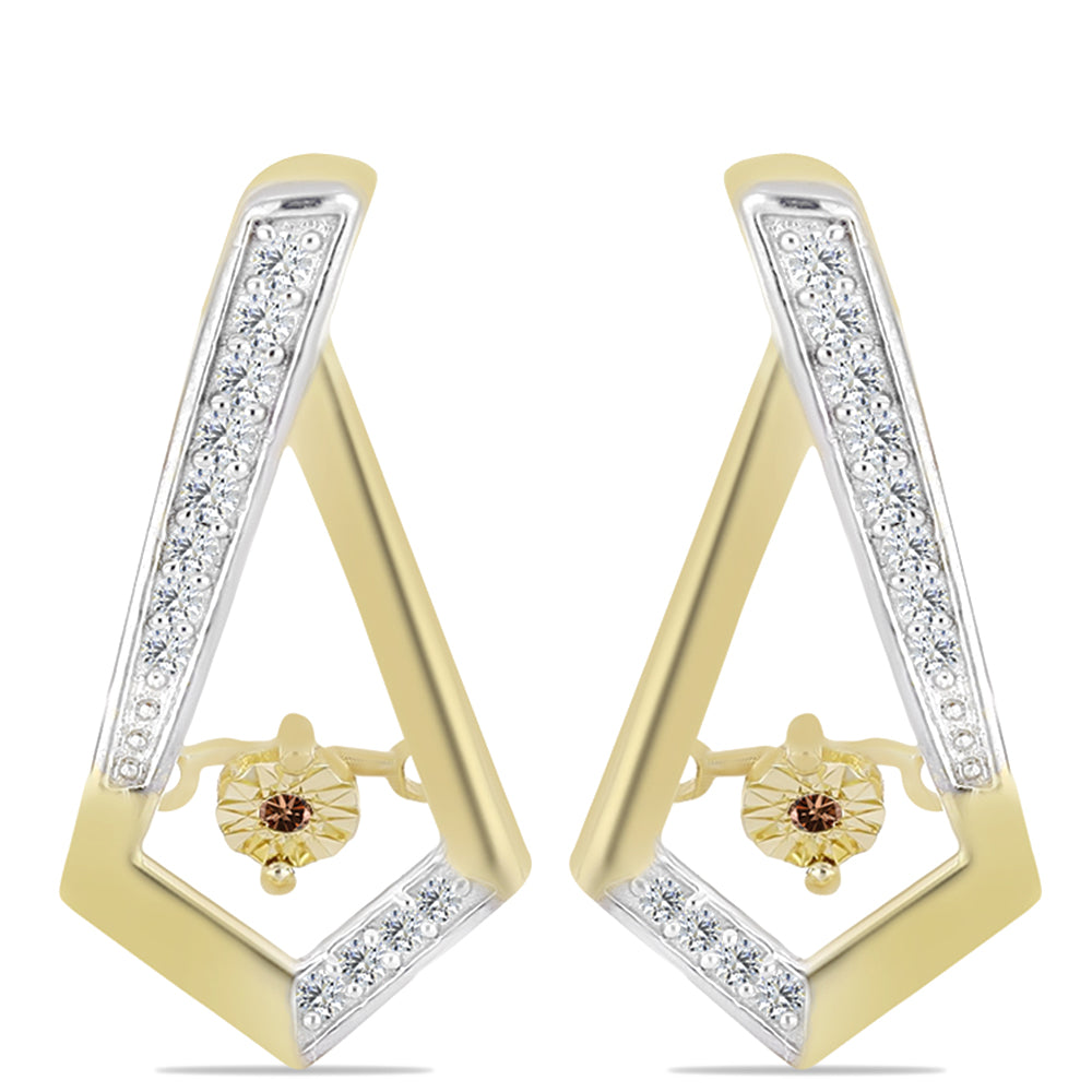 Brincos de Prata com Banho de Ouro com Diamante cor de Cognac e Topázio Branco