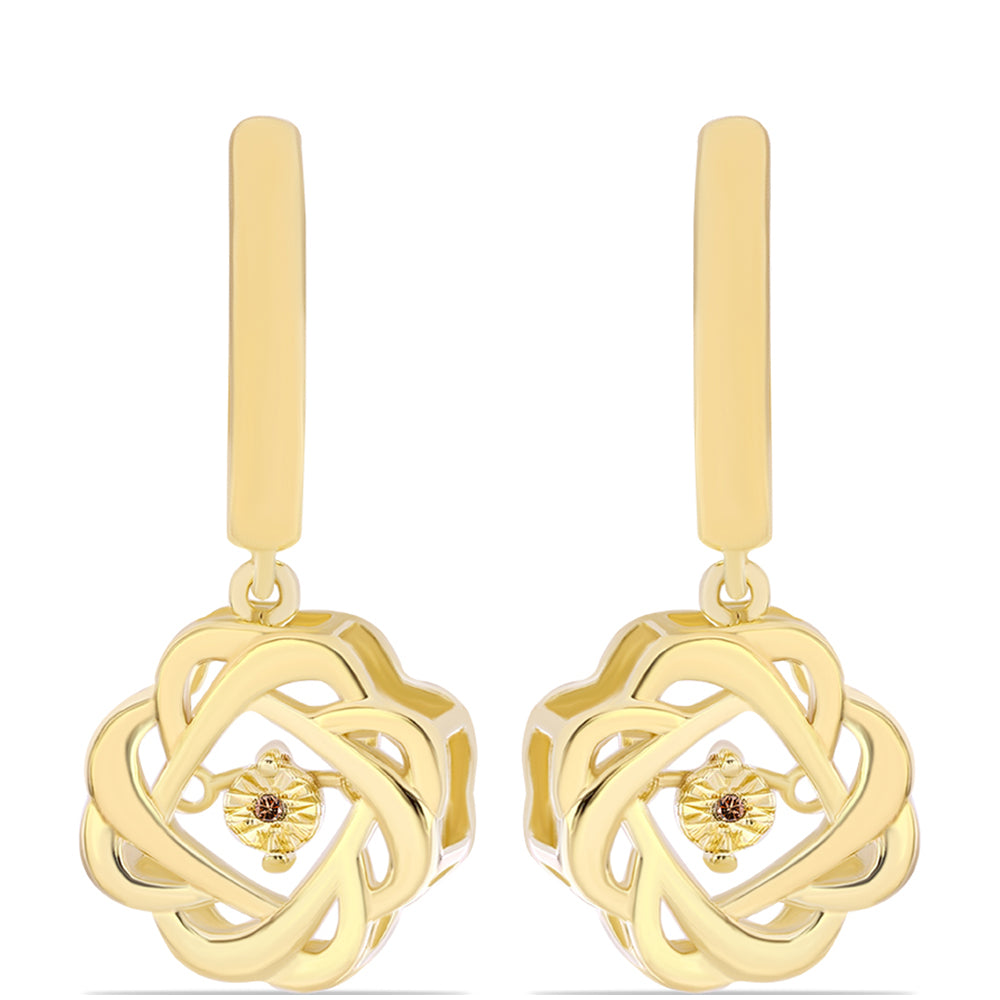 Brincos de Prata com Banho de Ouro com Diamante cor de Cognac  Contraste: Cabeca de Veado (800) 1 